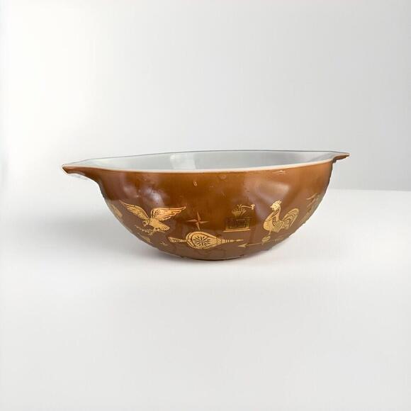 PYREX 444 Early American Cinderella Nesting Mixing Bowl 4 Qt Brown Gold Vintage - Picture 3 of 15